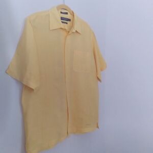 Daniel Cremieux 100% Linen Butter Yellow‎ Flowy Camp Shirt  Short Sleeve Large
